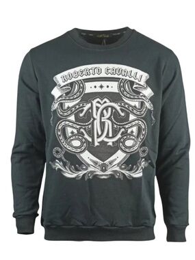 ROBERTO CAVALLI Black CREST DUELING SNAKES SWEATSHIRT Sz M